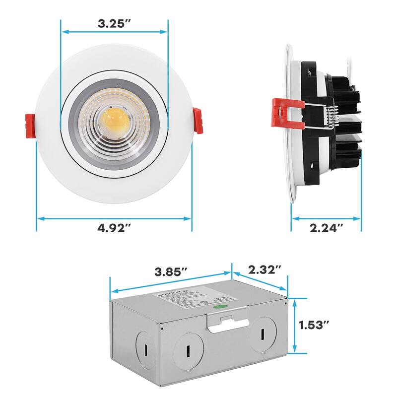Luxrite 4" Gimbal LED Recessed Light 11W=75W, 5CCT Adjustable Swivel